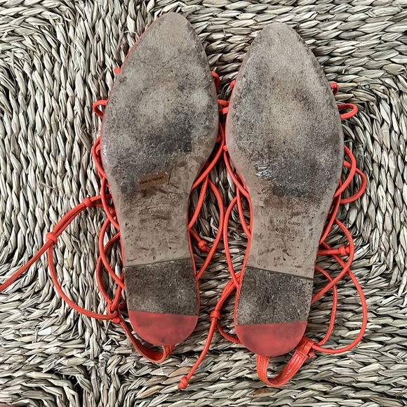 VINCE Kenna Leather Strappy Ankle-Tie Sandals, Orange - 6.5 - Picture 4 of 6